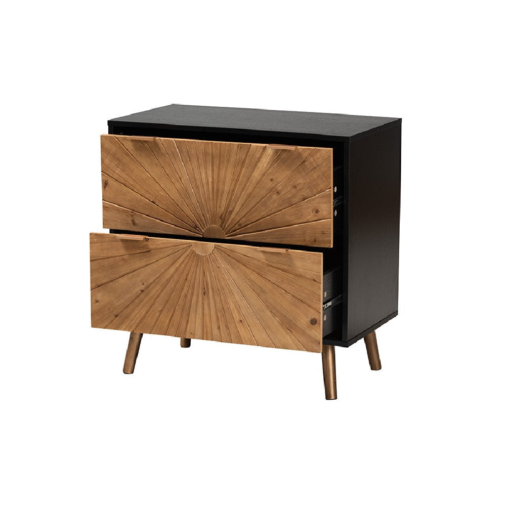 Baxton Studio Richardson Mid-Century Transitional Two-Tone Black and Natural Brown Finished Wood 2-Drawer Storage Cabinet