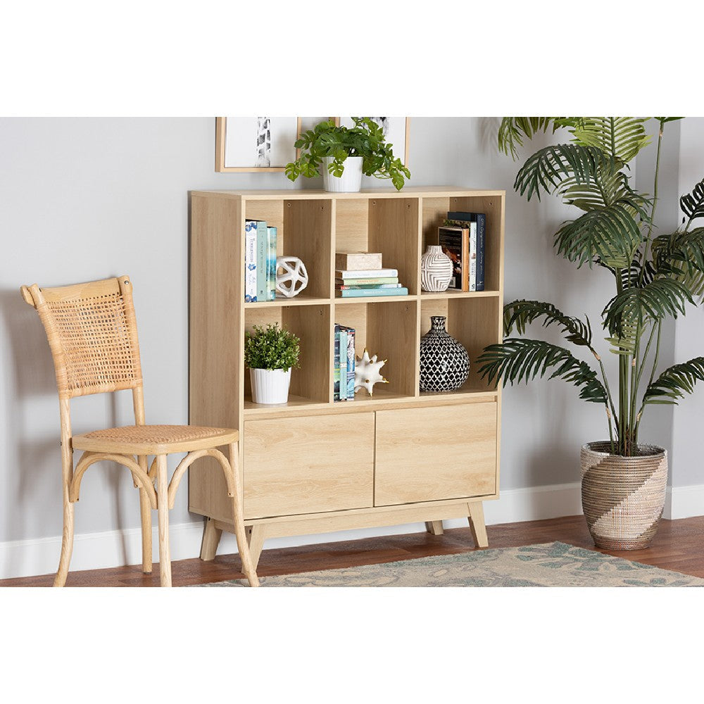 Baxton Studio Danina Japandi Oak Brown Finished Wood Bookshelf WHI-LCF20211236-Pine-Bookshelf