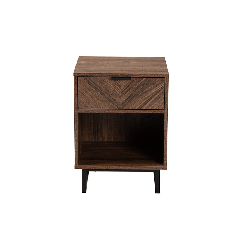 Baxton Studio Sadia Modern Walnut Brown Finished Wood and Black Metal 1-Drawer End Table WHI-LCF20211284-Walnut-ET