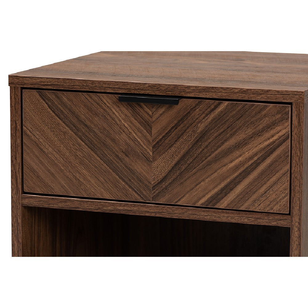 Baxton Studio Sadia Modern Walnut Brown Finished Wood and Black Metal 1-Drawer End Table WHI-LCF20211284-Walnut-ET