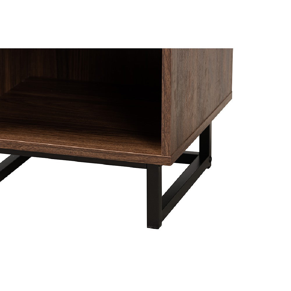 Baxton Studio Sadia Modern Walnut Brown Finished Wood and Black Metal 1-Drawer End Table WHI-LCF20211284-Walnut-ET