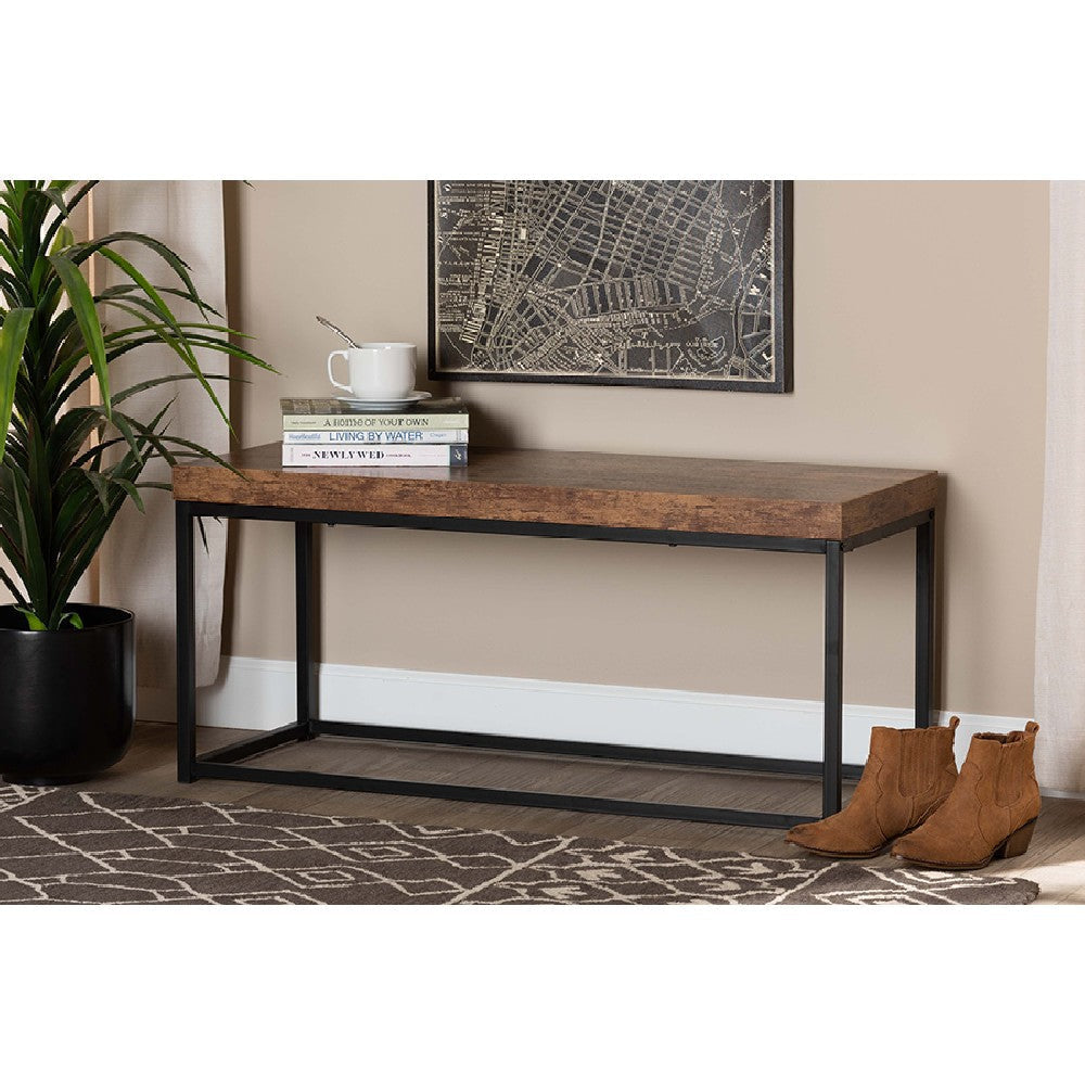 Baxton Studio Bardot Modern Industrial Walnut Brown Finished Wood and Black Metal Accent Bench WHI-LCF20256B-Wood-Metal-Bench