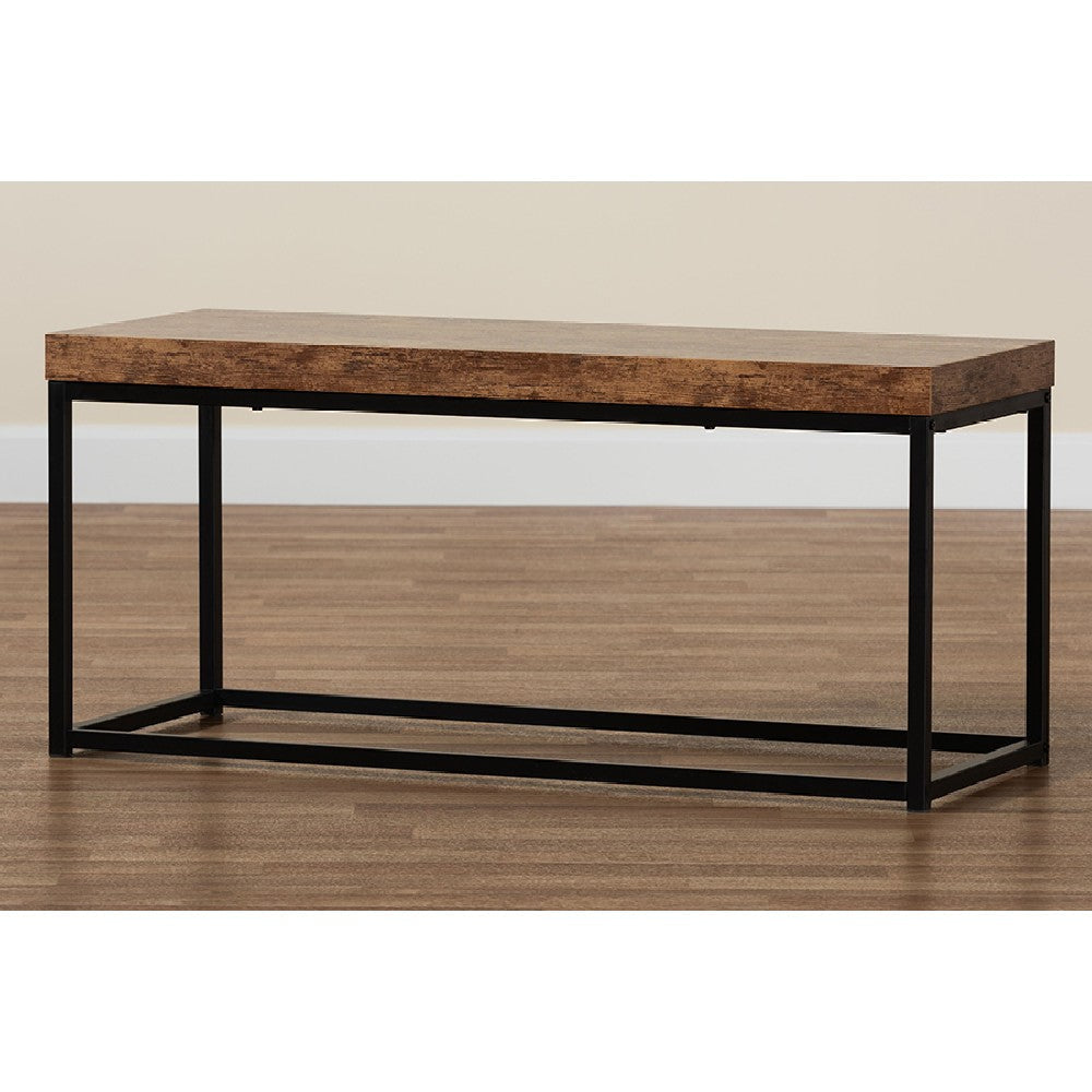 Baxton Studio Bardot Modern Industrial Walnut Brown Finished Wood and Black Metal Accent Bench