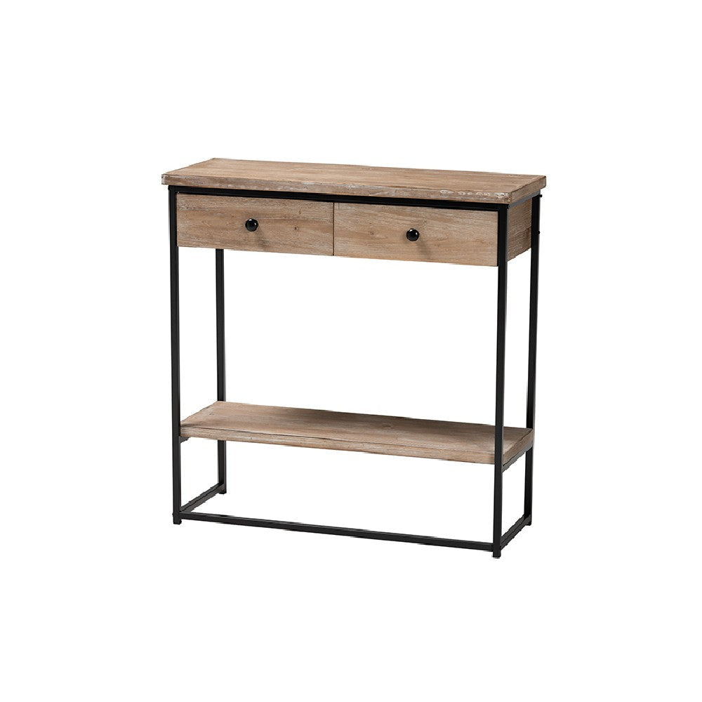 Baxton Studio Silas Modern Industrial Natural Brown Finished Wood and Black Metal 2-Drawer Console Table