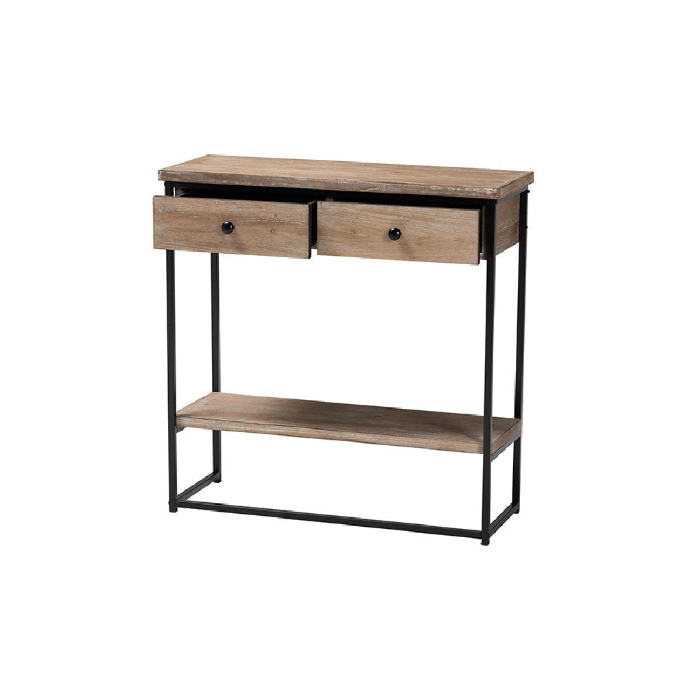 Baxton Studio Silas Modern Industrial Natural Brown Finished Wood and Black Metal 2-Drawer Console Table