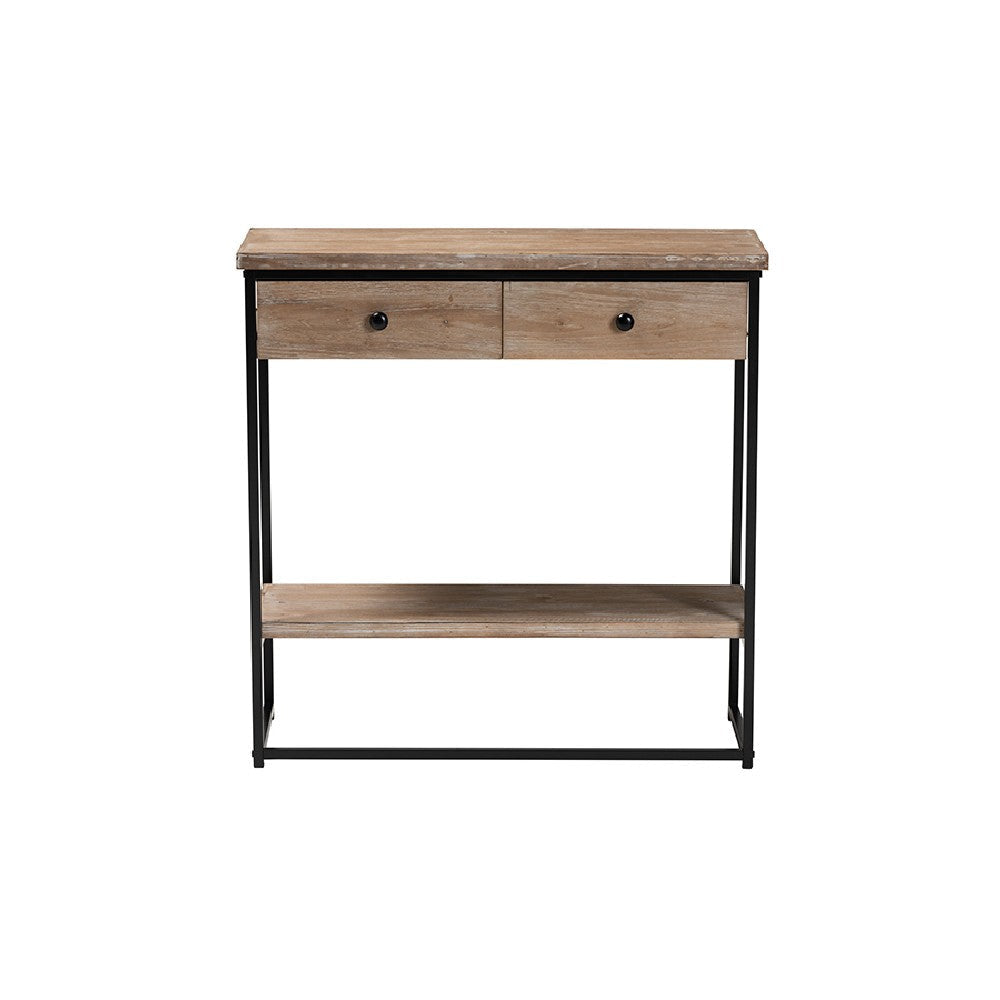 Baxton Studio Silas Modern Industrial Natural Brown Finished Wood and Black Metal 2-Drawer Console Table