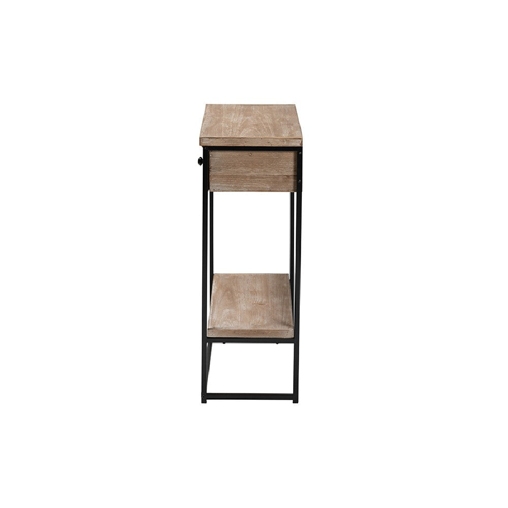 Baxton Studio Silas Modern Industrial Natural Brown Finished Wood and Black Metal 2-Drawer Console Table