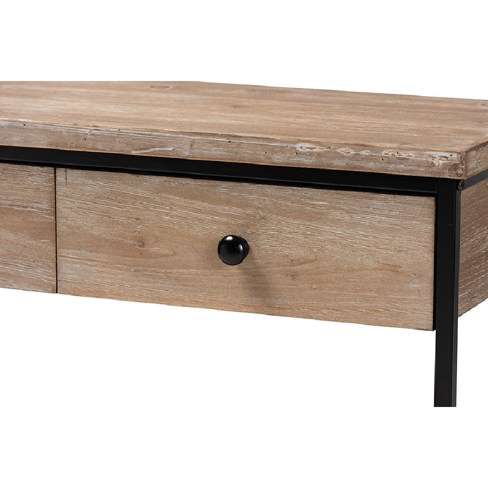 Baxton Studio Silas Modern Industrial Natural Brown Finished Wood and Black Metal 2-Drawer Console Table