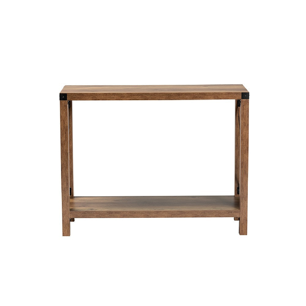 Baxton Studio Rumi Modern Farmhouse Natural Brown Finished Wood and Black Metal Console Table WHI-LCF20330-Wood-Console-Table
