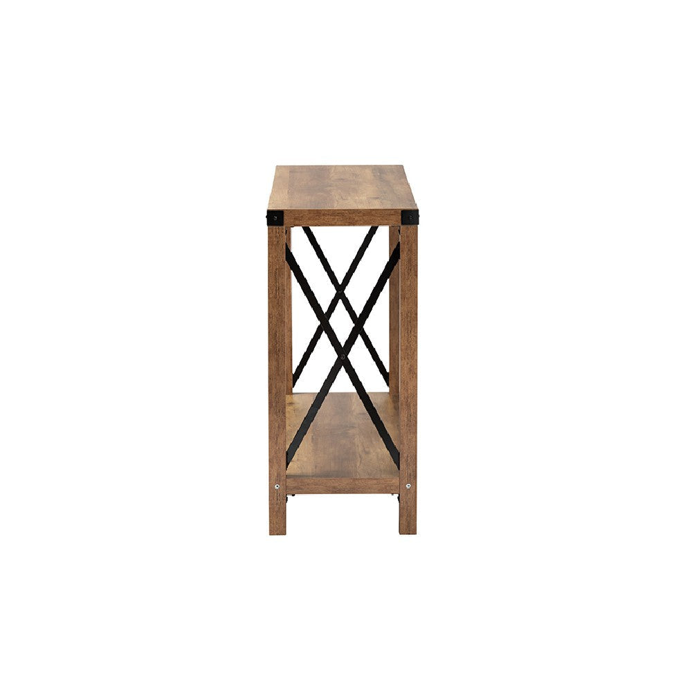 Baxton Studio Rumi Modern Farmhouse Natural Brown Finished Wood and Black Metal Console Table WHI-LCF20330-Wood-Console-Table