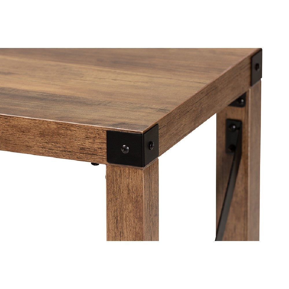 Baxton Studio Rumi Modern Farmhouse Natural Brown Finished Wood and Black Metal Console Table WHI-LCF20330-Wood-Console-Table