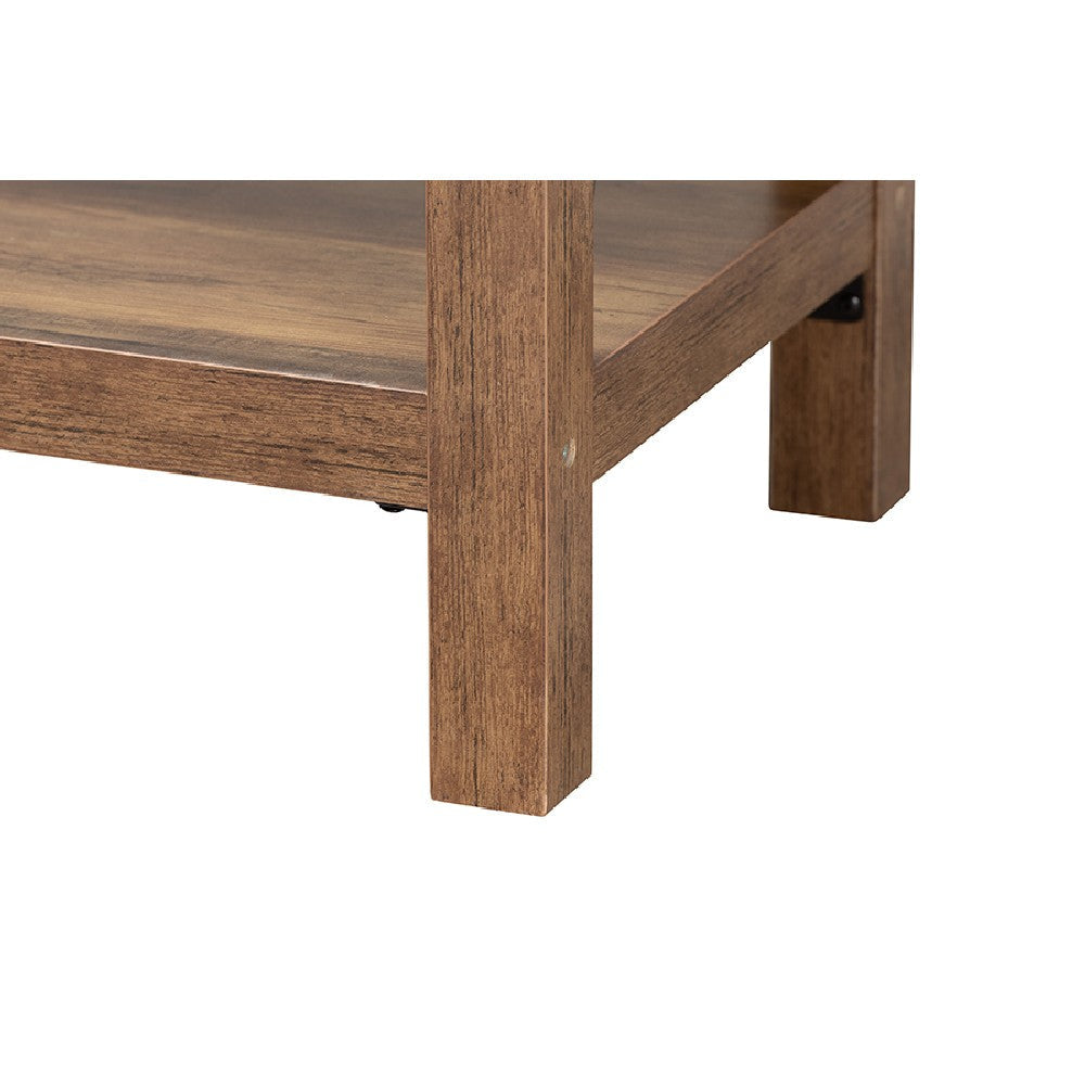 Baxton Studio Rumi Modern Farmhouse Natural Brown Finished Wood and Black Metal Console Table WHI-LCF20330-Wood-Console-Table