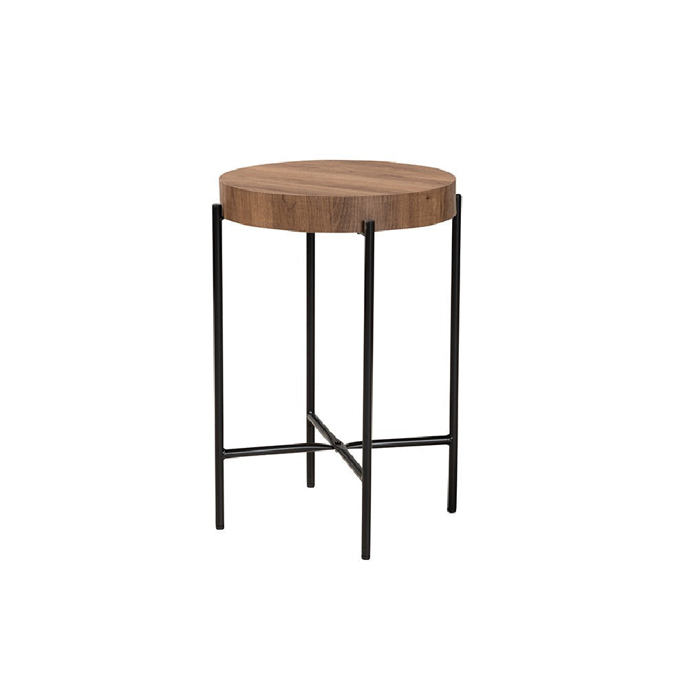 Baxton Studio Savion Modern Industrial Walnut Brown Finished Wood and Black Metal End Table WHI-LCF20443-ET