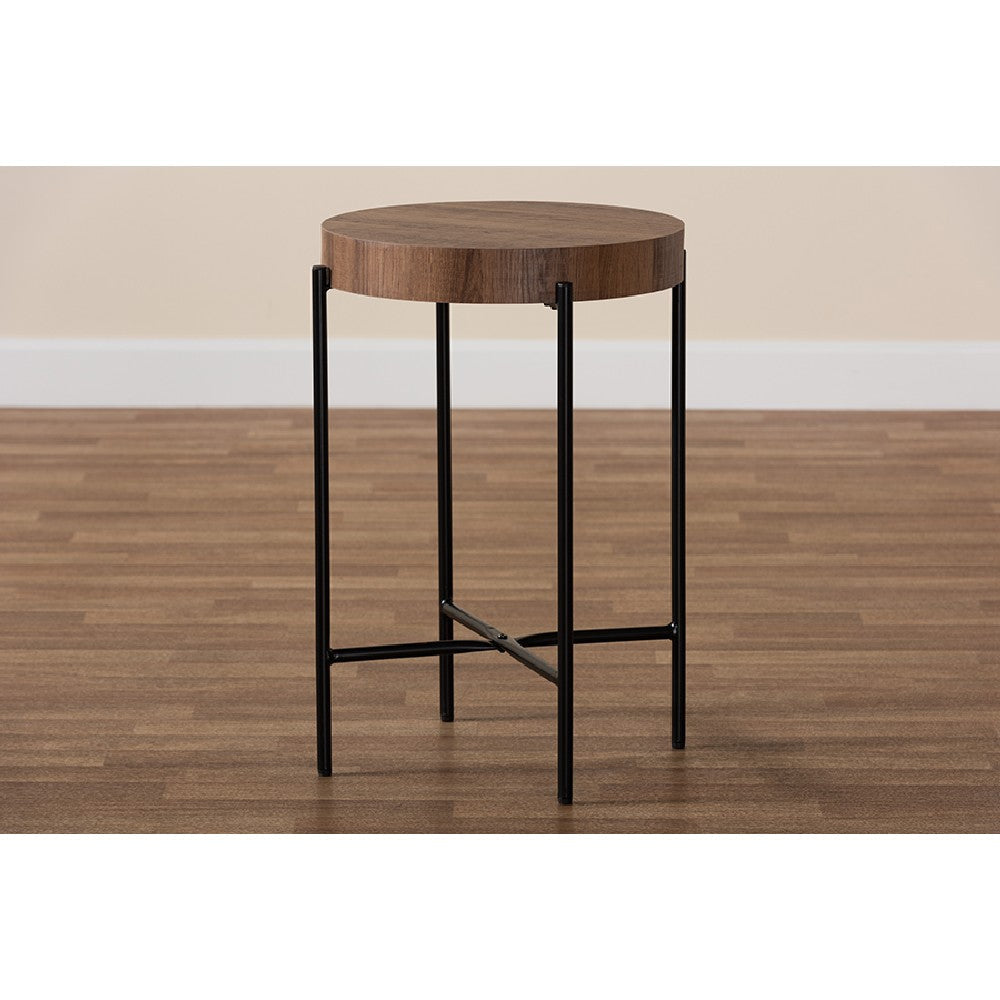 Baxton Studio Savion Modern Industrial Walnut Brown Finished Wood and Black Metal End Table WHI-LCF20443-ET