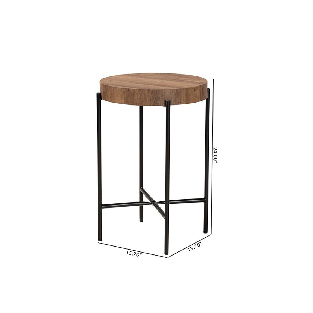Baxton Studio Savion Modern Industrial Walnut Brown Finished Wood and Black Metal End Table