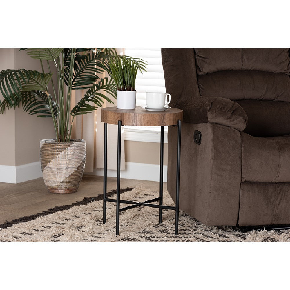 Baxton Studio Savion Modern Industrial Walnut Brown Finished Wood and Black Metal End Table WHI-LCF20443-ET