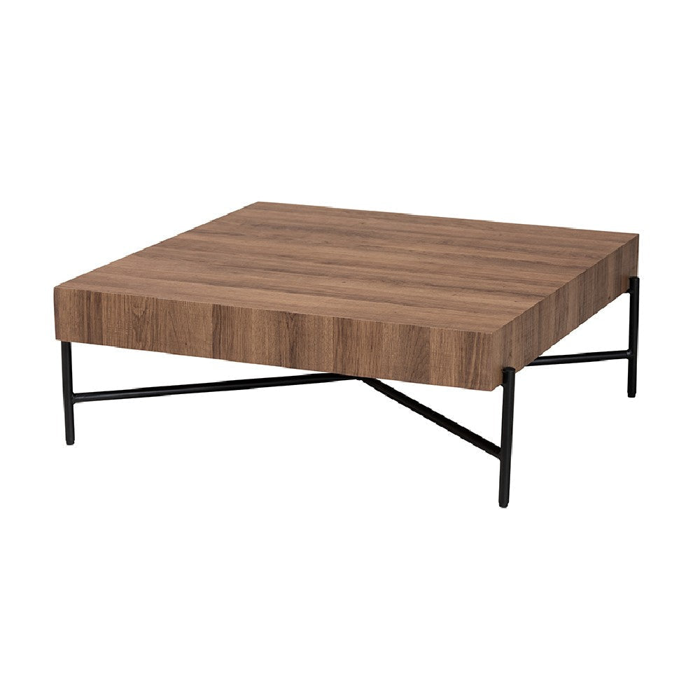 Baxton Studio Savion Modern Industrial Walnut Brown Finished Wood and Black Metal Coffee Table WHI-LCF20446-CT