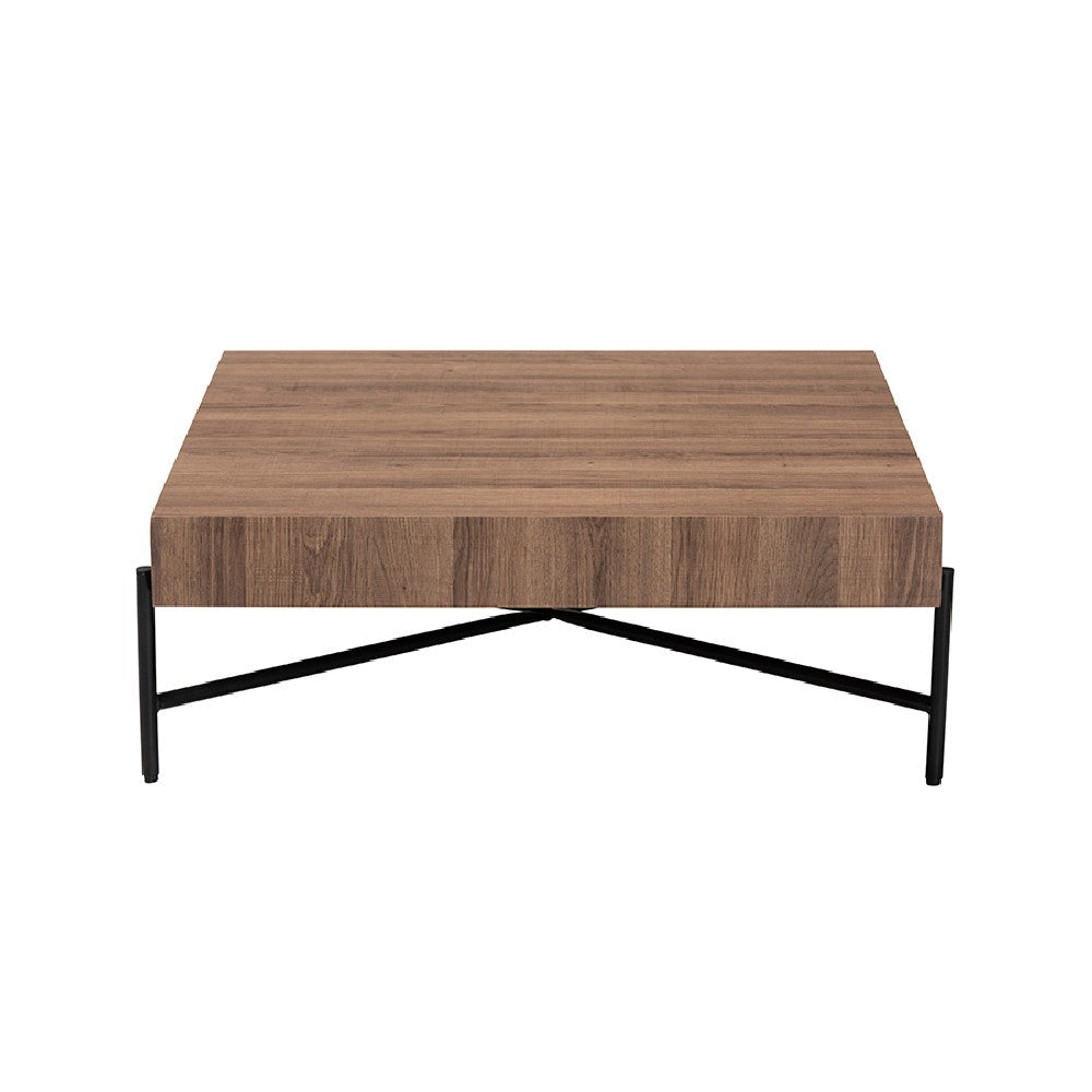Baxton Studio Savion Modern Industrial Walnut Brown Finished Wood and Black Metal Coffee Table WHI-LCF20446-CT