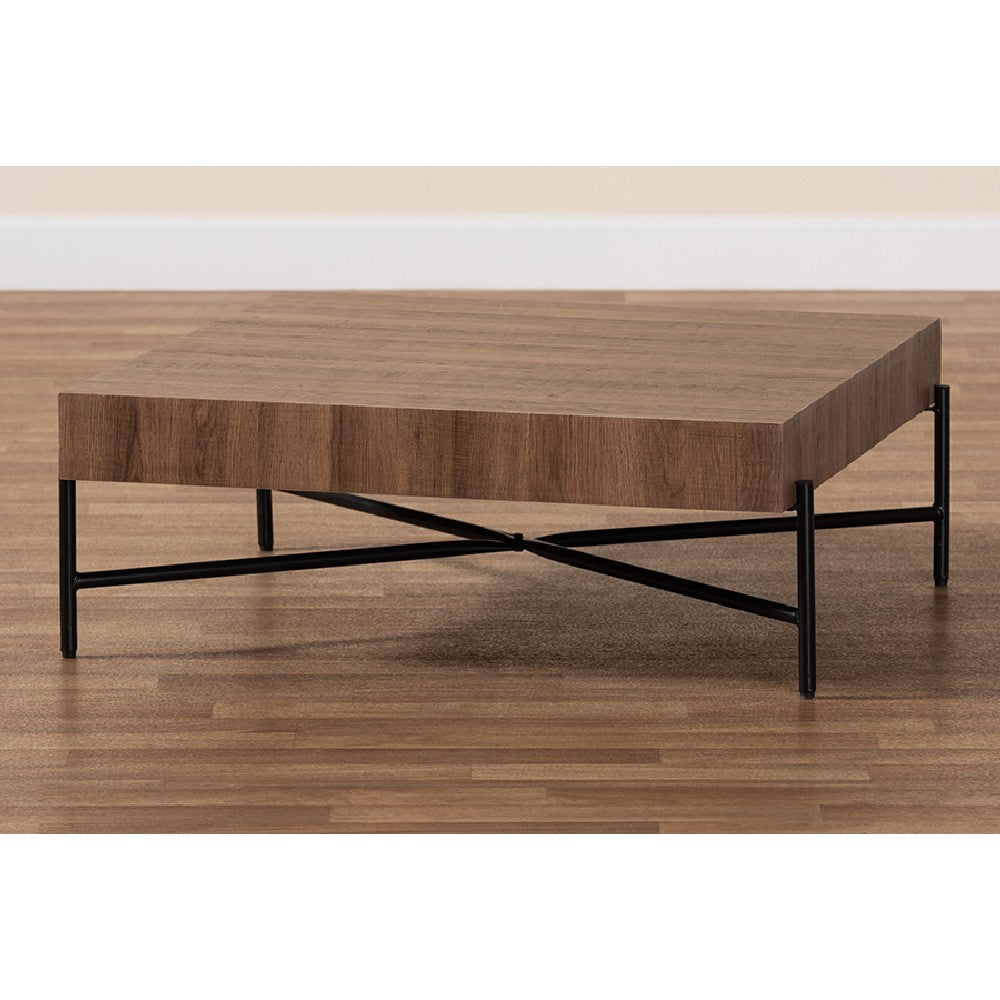 Baxton Studio Savion Modern Industrial Walnut Brown Finished Wood and Black Metal Coffee Table WHI-LCF20446-CT