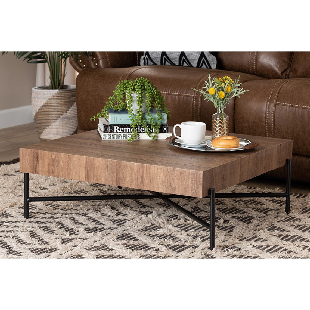 Baxton Studio Savion Modern Industrial Walnut Brown Finished Wood and Black Metal Coffee Table WHI-LCF20446-CT