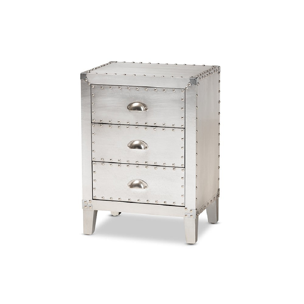 Baxton Studio Claude French Industrial Silver Metal 3-Drawer End Table WHI-LD18B056-Silver-ET