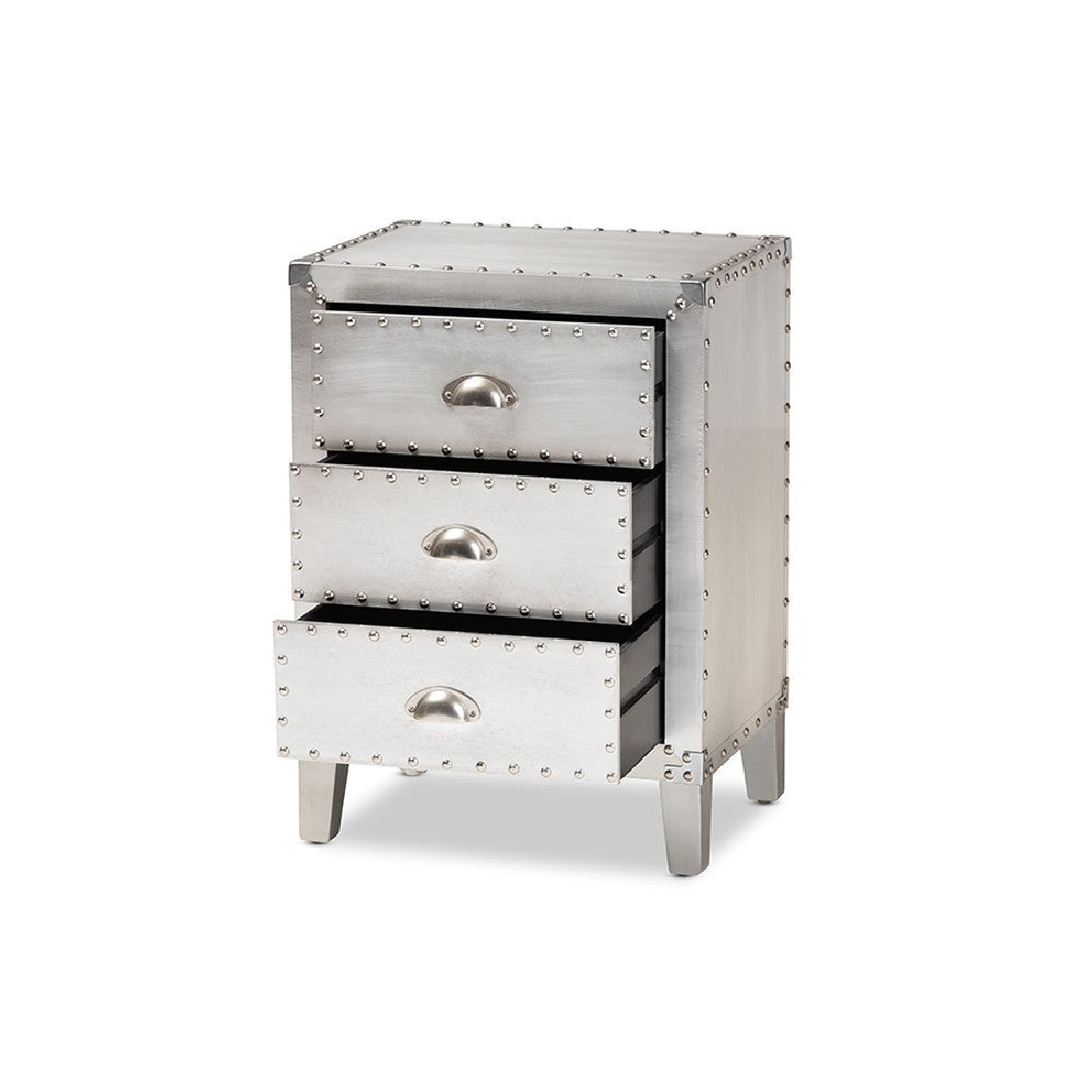 Baxton Studio Claude French Industrial Silver Metal 3-Drawer End Table WHI-LD18B056-Silver-ET