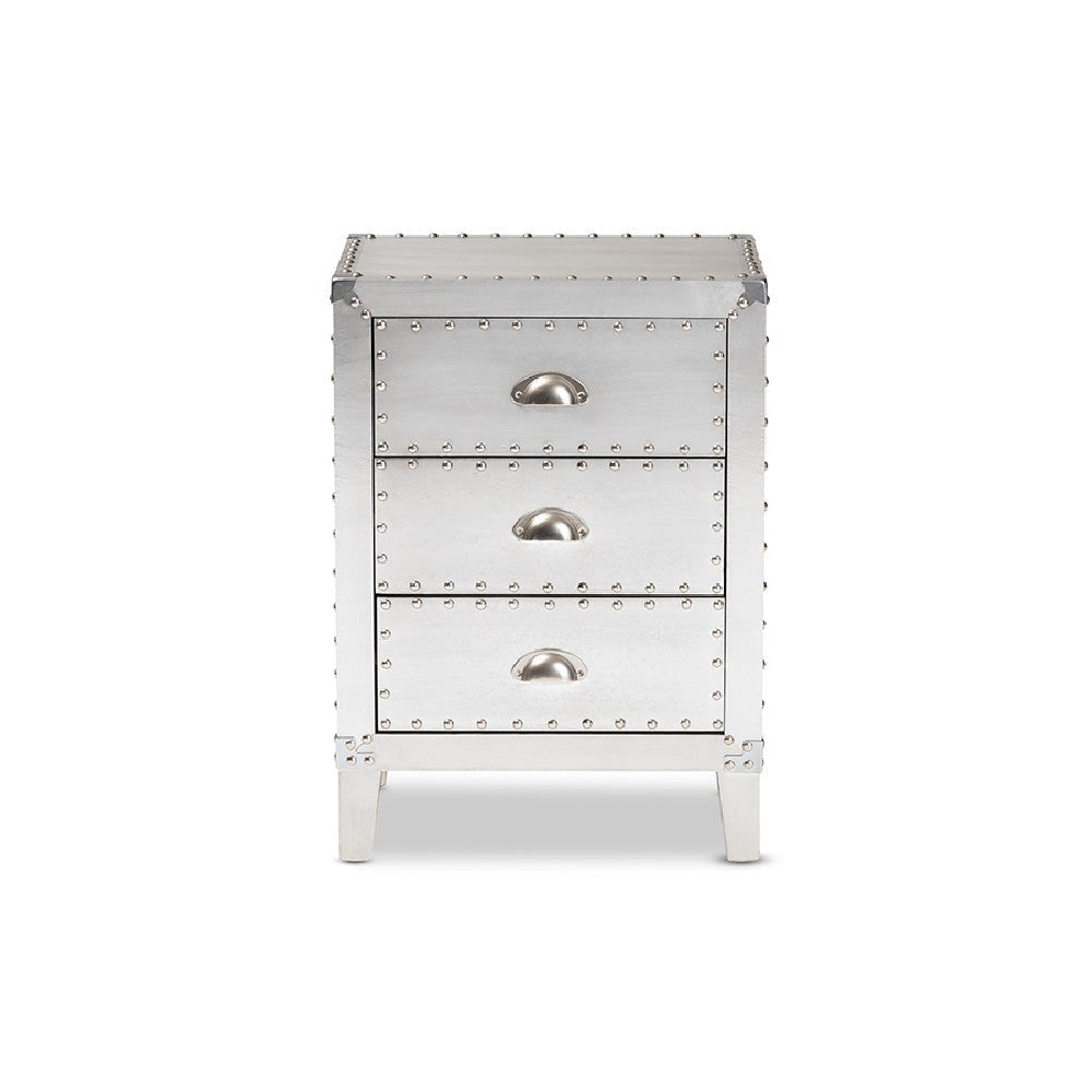 Baxton Studio Claude French Industrial Silver Metal 3-Drawer End Table WHI-LD18B056-Silver-ET