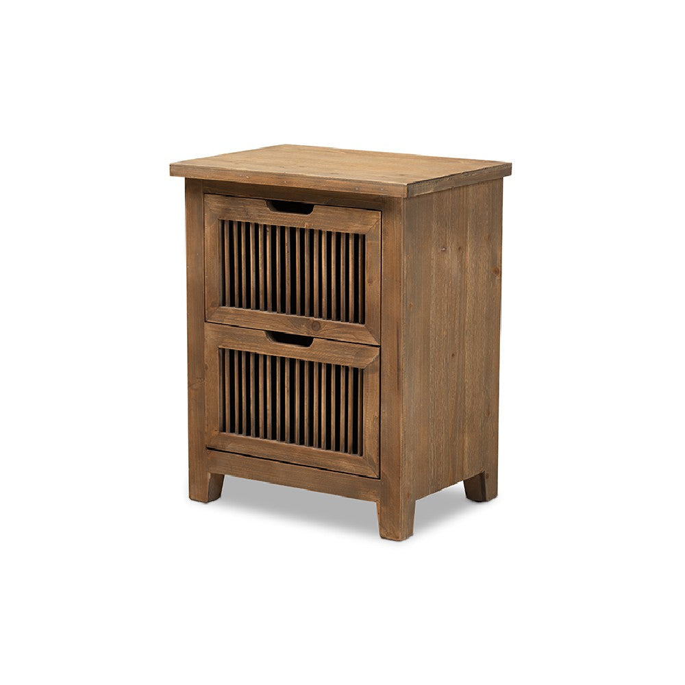 Baxton Studio Clement Rustic Transitional Medium Oak Finished 2-Drawer Wood Spindle End Table WHI-LD19A004-Medium-Oak-ET