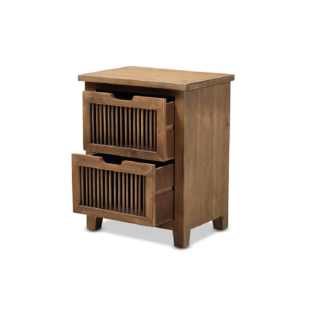 Baxton Studio Clement Rustic Transitional Medium Oak Finished 2-Drawer Wood Spindle End Table WHI-LD19A004-Medium-Oak-ET