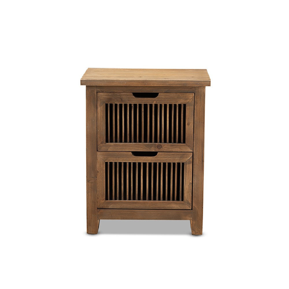Baxton Studio Clement Rustic Transitional Medium Oak Finished 2-Drawer Wood Spindle End Table WHI-LD19A004-Medium-Oak-ET