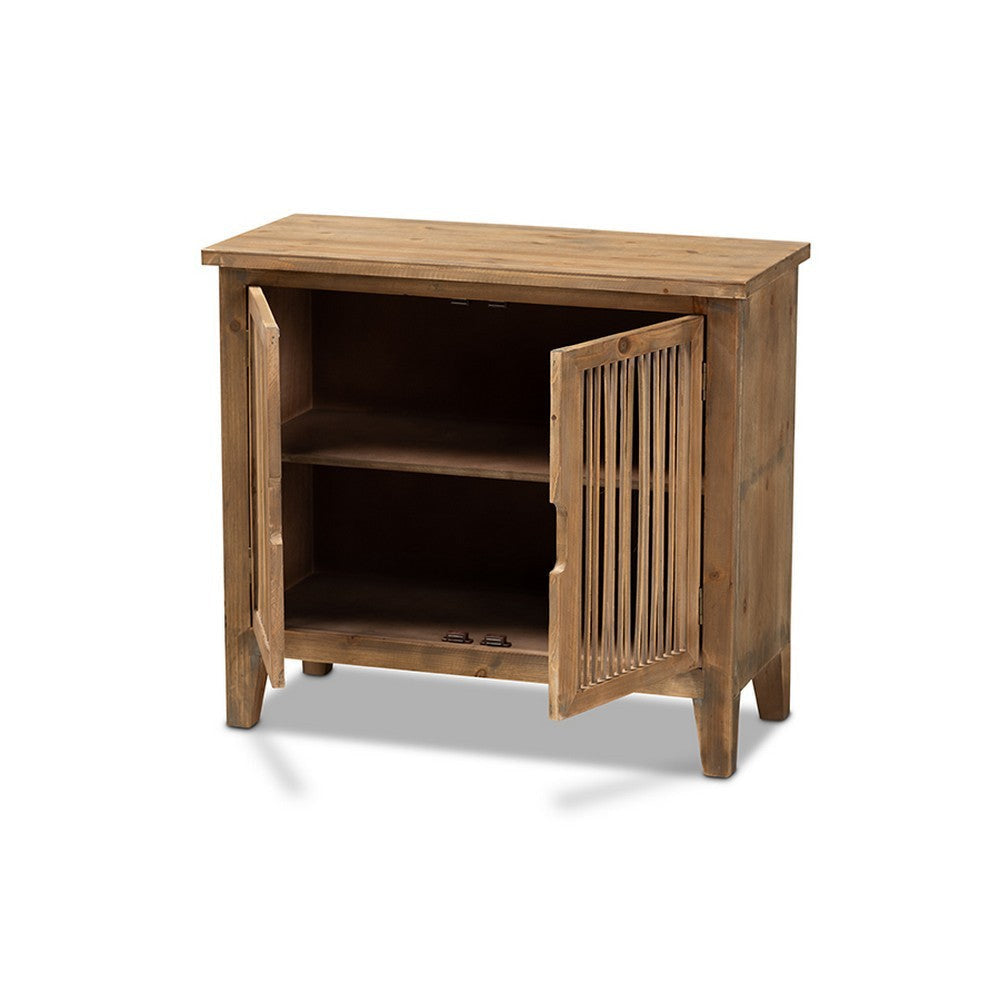 Baxton Studio Clement Rustic Transitional Medium Oak Finished 2-Door Wood Spindle Accent Storage Cabinet WHI-LD19A005-Medium-Oak-Cabinet