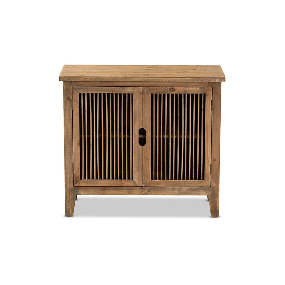 Baxton Studio Clement Rustic Transitional Medium Oak Finished 2-Door Wood Spindle Accent Storage Cabinet WHI-LD19A005-Medium-Oak-Cabinet