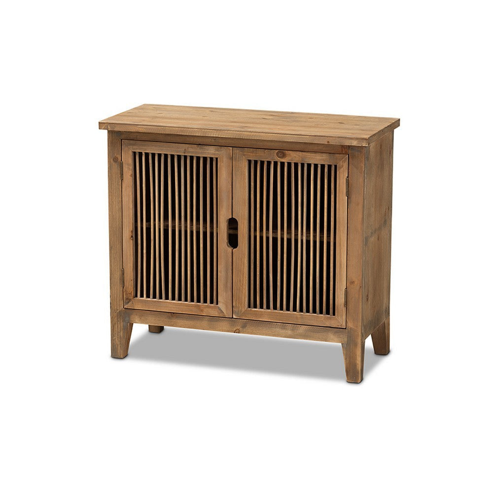 Baxton Studio Clement Rustic Transitional Medium Oak Finished 2-Door Wood Spindle Accent Storage Cabinet WHI-LD19A005-Medium-Oak-Cabinet