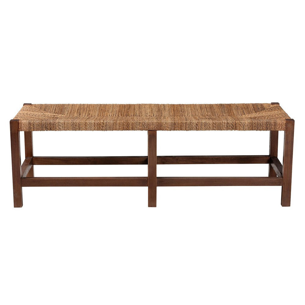 bali & pari Liza Bohemian Natural Seagrass and Wood Accent Bench WHI-LIZZA-Wooden-Bench