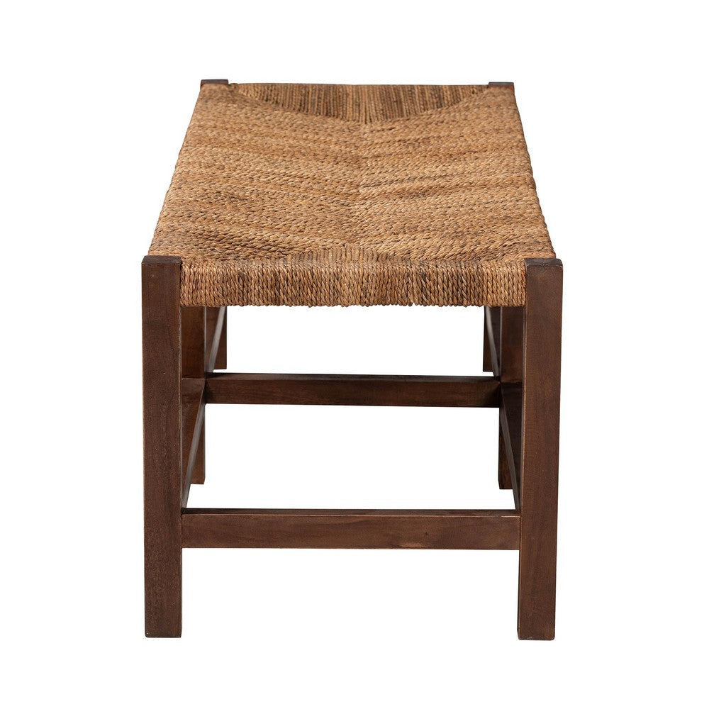 bali & pari Liza Bohemian Natural Seagrass and Wood Accent Bench WHI-LIZZA-Wooden-Bench