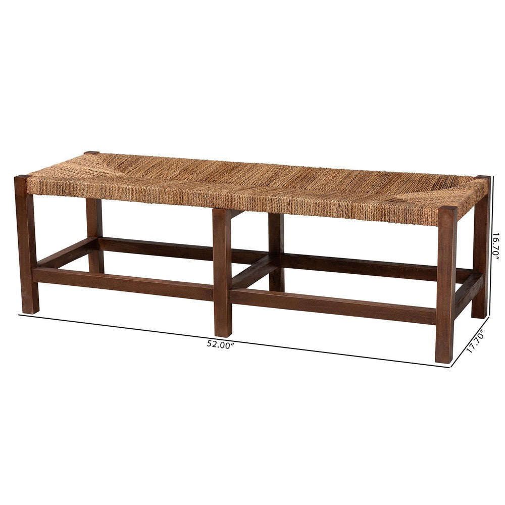 bali & pari Liza Bohemian Natural Seagrass and Wood Accent Bench WHI-LIZZA-Wooden-Bench