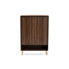 Baxton Studio Landen Mid-Century Modern Walnut Brown and Gold Finished Wood 2-Door Entryway Shoe storage Cabinet