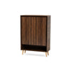 Baxton Studio Landen Mid-Century Modern Walnut Brown and Gold Finished Wood 2-Door Entryway Shoe storage Cabinet