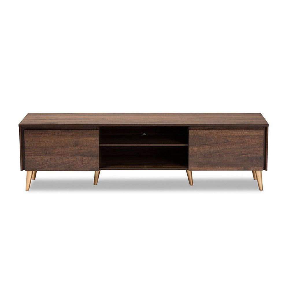 Baxton Studio Landen Mid-Century Modern Walnut Brown and Gold Finished Wood TV Stand WHI-LV10TV1013WI-Columbia-Gold-TV