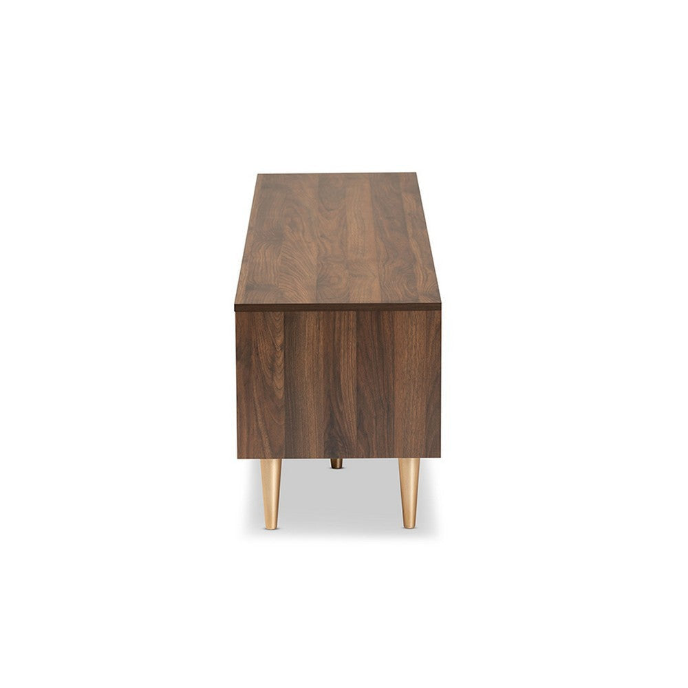 Baxton Studio Landen Mid-Century Modern Walnut Brown and Gold Finished Wood TV Stand WHI-LV10TV1013WI-Columbia-Gold-TV