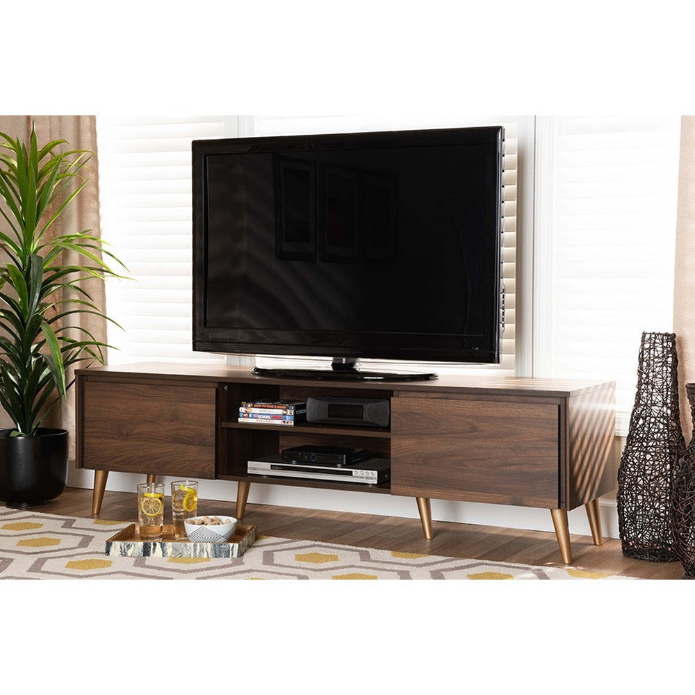 Baxton Studio Landen Mid-Century Modern Walnut Brown and Gold Finished Wood TV Stand