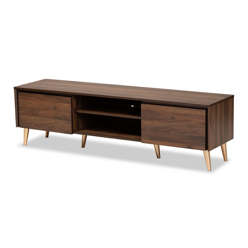 Baxton Studio Landen Mid-Century Modern Walnut Brown and Gold Finished Wood TV Stand WHI-LV10TV1013WI-Columbia-Gold-TV