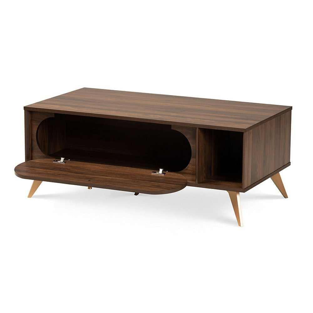 Baxton Studio Edel Mid-Century Modern Walnut Brown and Gold Finished Wood Coffee Table WHI-LV12CFT12140WI-Columbia-Gold-CT
