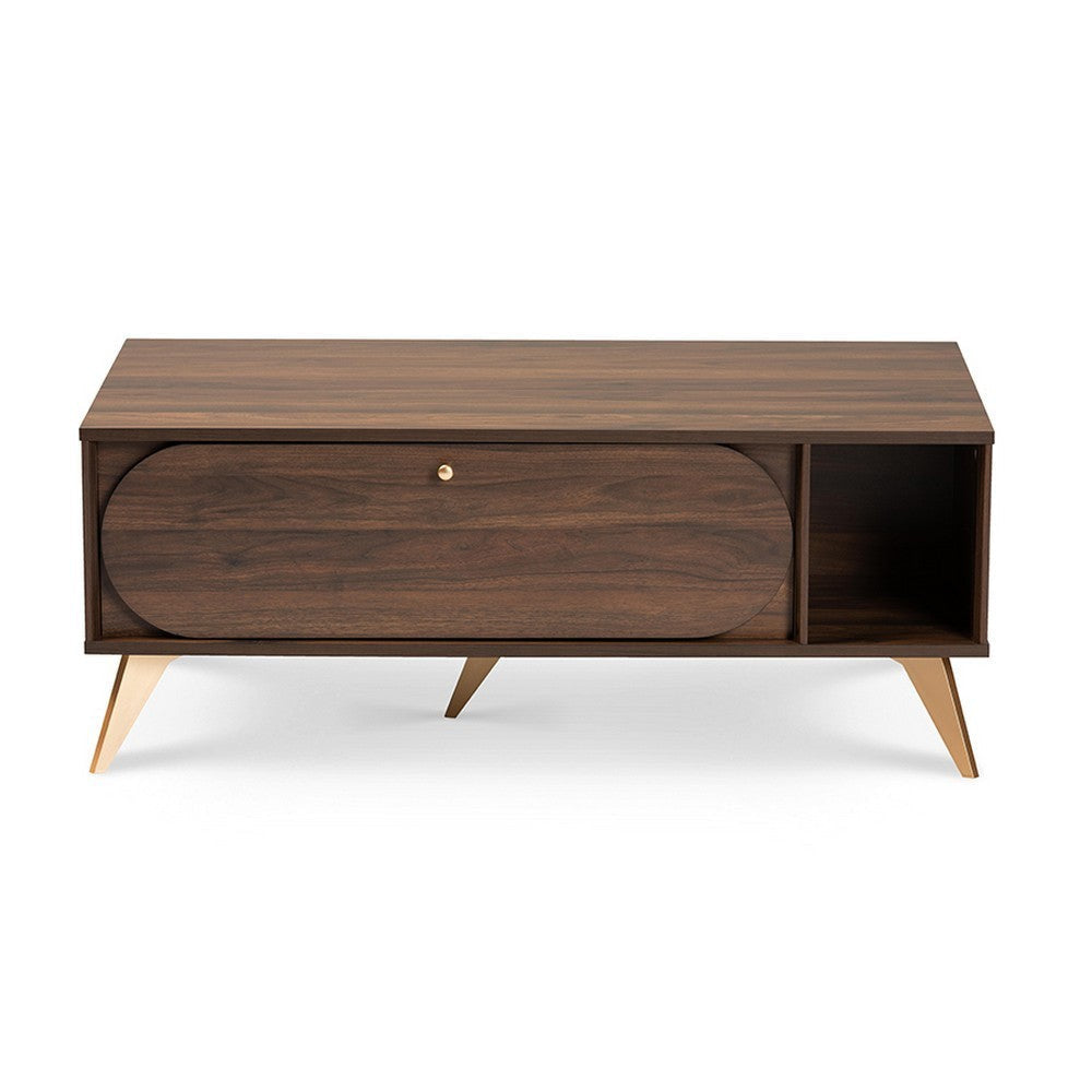 Baxton Studio Edel Mid-Century Modern Walnut Brown and Gold Finished Wood Coffee Table WHI-LV12CFT12140WI-Columbia-Gold-CT