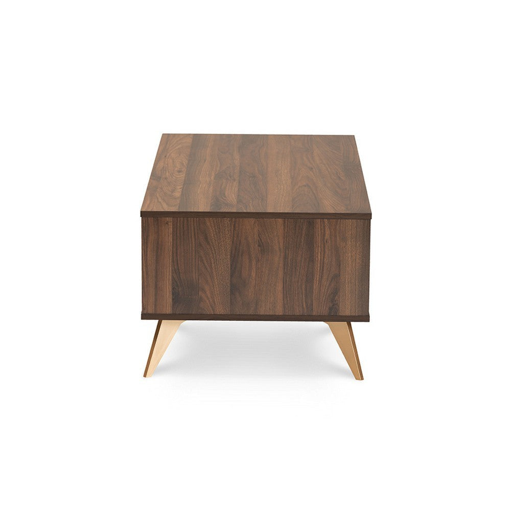 Baxton Studio Edel Mid-Century Modern Walnut Brown and Gold Finished Wood Coffee Table WHI-LV12CFT12140WI-Columbia-Gold-CT