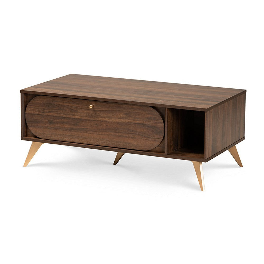 Baxton Studio Edel Mid-Century Modern Walnut Brown and Gold Finished Wood Coffee Table WHI-LV12CFT12140WI-Columbia-Gold-CT