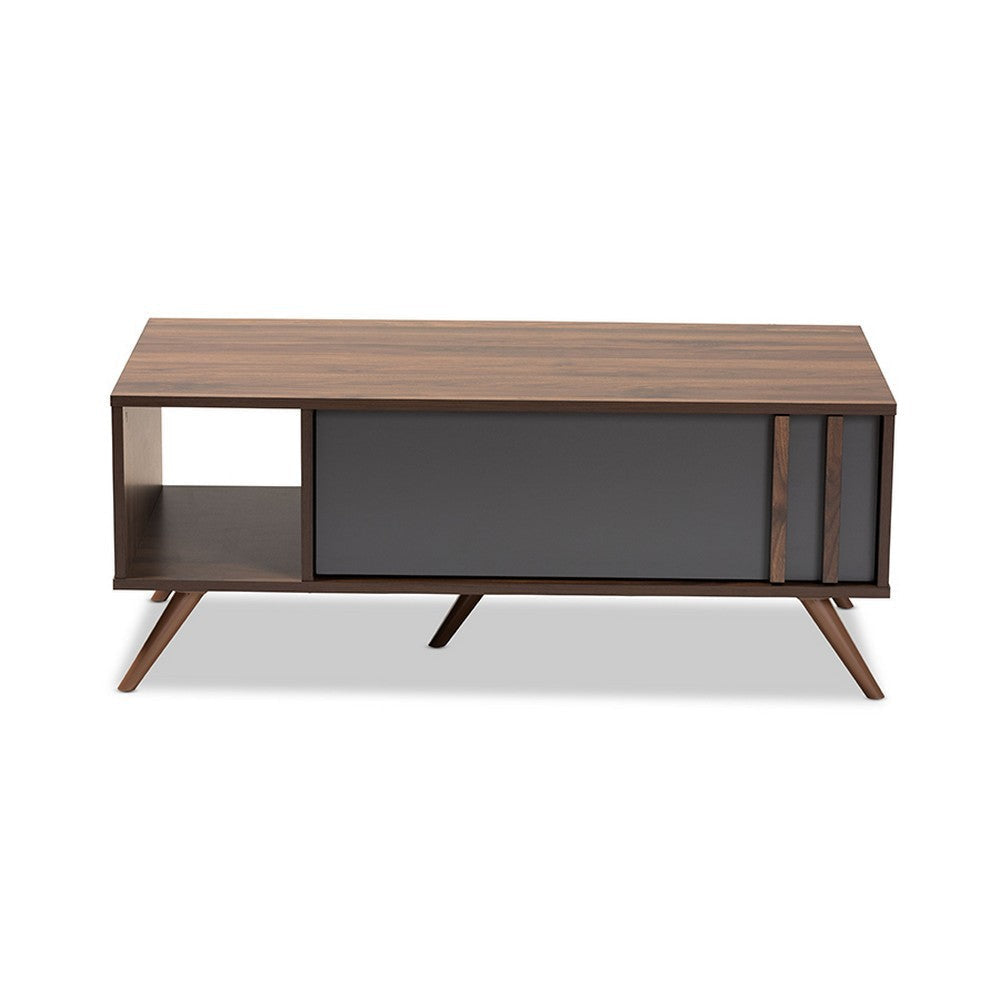 Baxton Studio Naoki Modern and Contemporary Two-Tone Grey and Walnut Finished Wood 1-Drawer Coffee Table