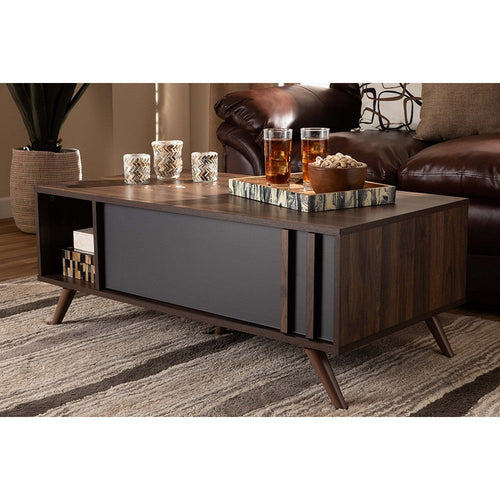 Baxton Studio Naoki Modern and Contemporary Two-Tone Grey and Walnut Finished Wood 1-Drawer Coffee Table