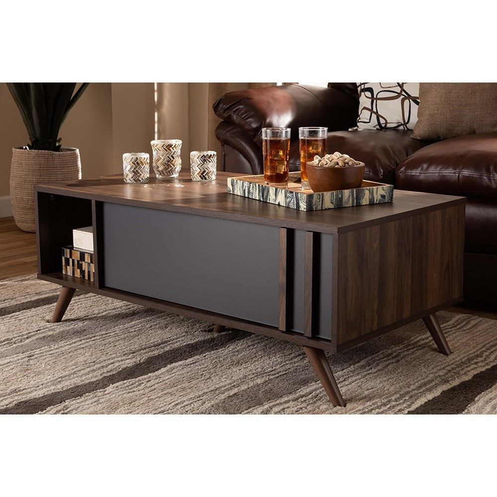 Baxton Studio Naoki Modern and Contemporary Two-Tone Grey and Walnut Finished Wood 1-Drawer Coffee Table