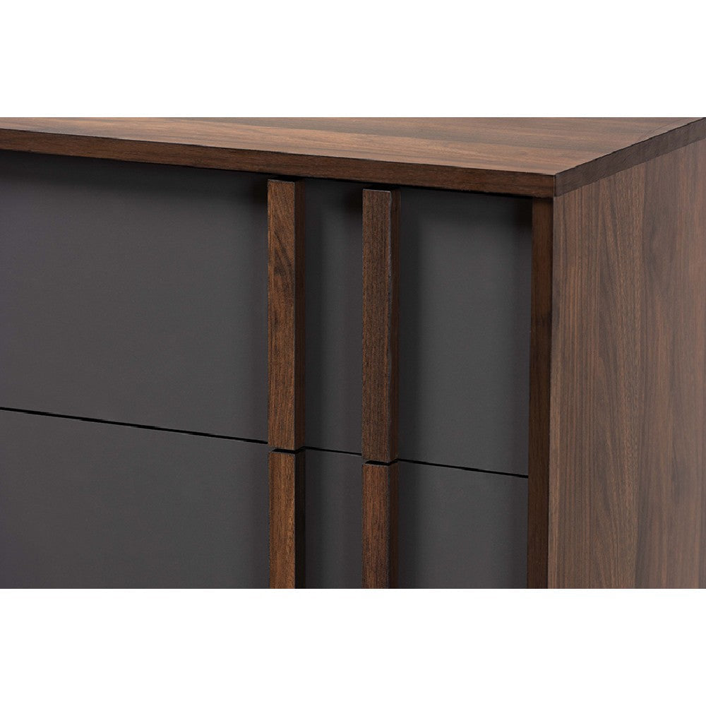 Baxton Studio Naoki Modern and Contemporary Two-Tone Grey and Walnut Finished Wood 5-Drawer Bedroom Chest
